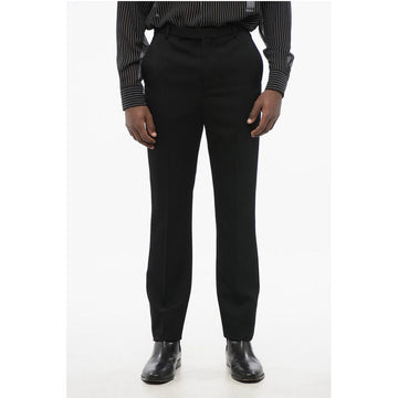 Saint Laurent Slim Fit Wool Pants with Front Pleat