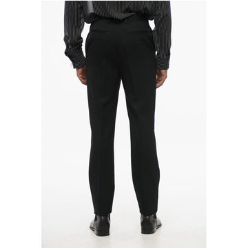 Saint Laurent Slim Fit Wool Pants with Front Pleat