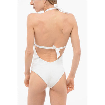 Ermanno Scervino Solid Color One Piece Swimsuit with Open Back and Lace Side