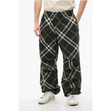 Burberry Tartan Patterned Nylon Sweatpants with Drawstringed Ankle