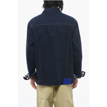 Burberry Dark Washed Denim Jacket with Printed Cuffs