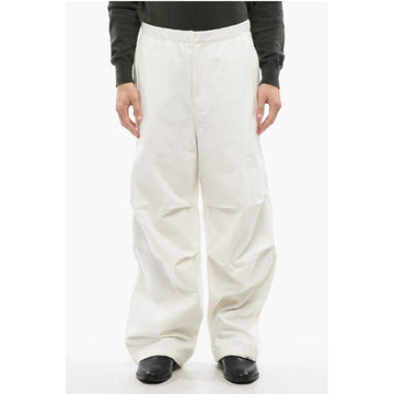 Jil Sander Twill Cotton Baggy Fit Pants with Elastic Waistband