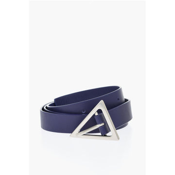 Bottega Veneta Solid Color Leather Belt with Triangle Buckle 25mm