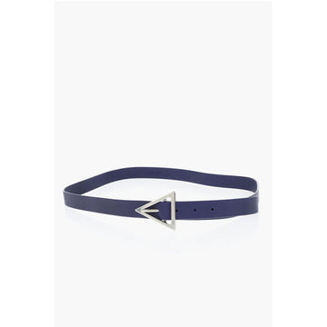 Bottega Veneta Solid Color Leather Belt with Triangle Buckle 25mm