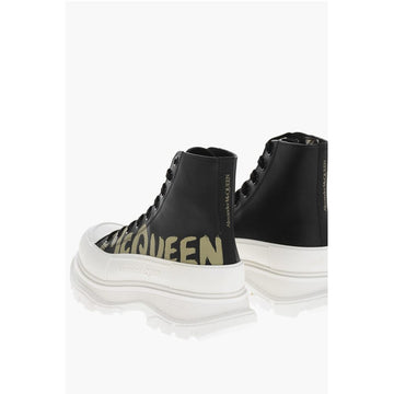 Alexander McQueen Printed Leather Boots with Platform