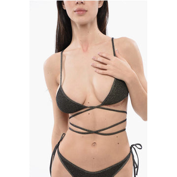 Palm Angels Lurex Bikini Triangle with Criss-cross Lace-up