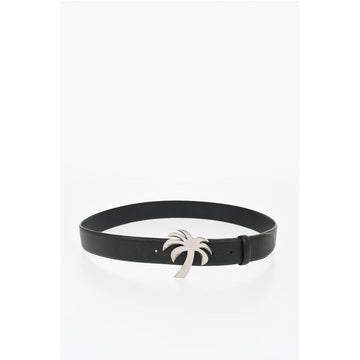 Palm Angels Leather Belt with Palm-Shaped Buckle 35mm
