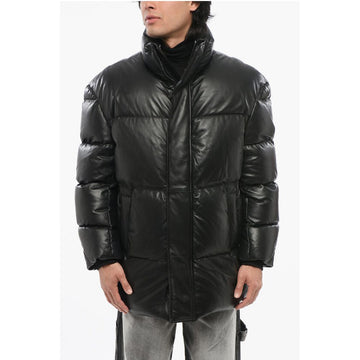 Armani EMPORIO Leather Down Jacket with Hidden Closure