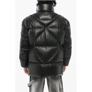 Armani EMPORIO Leather Down Jacket with Hidden Closure