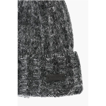 Saint Laurent Wool Blend Beanie with Logo Patch