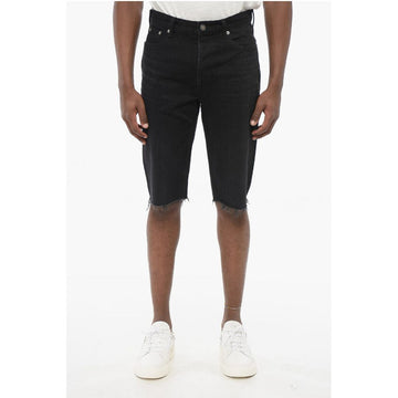 Saint Laurent Fringed Hem Denim Shorts
