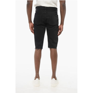 Saint Laurent Fringed Hem Denim Shorts