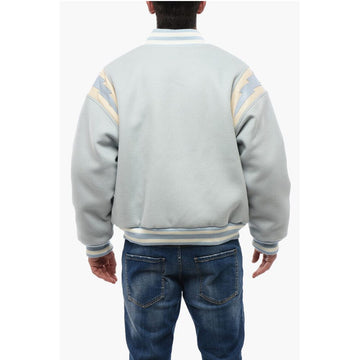 Rhude Wool Bomber with Leather and Snap Buttons