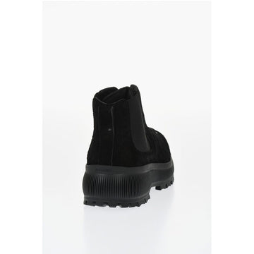 Jil Sander Suede Lace-up Chelsea Booties with Vibram Sole