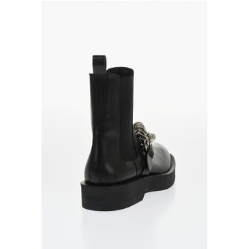 Jil Sander Leather Chelsea Booties with Chain Detail
