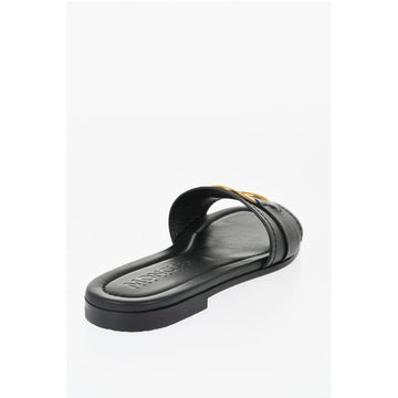 Moncler Leather Sandals with Golden Effect Detail