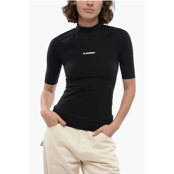 Jil Sander Short-sleeved Tech Fabric Top with Printed Logo