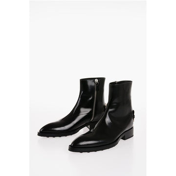 Jil Sander Brushed Leather ANGKOR Booties with Metal Plaque 4cm