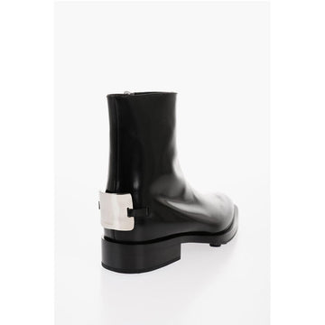 Jil Sander Brushed Leather ANGKOR Booties with Metal Plaque 4cm