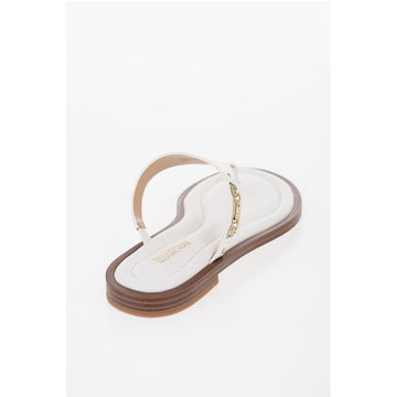Michael Kors MICHAEL Leather DANIELLA Thong Sandals with Golden-Effect Mo