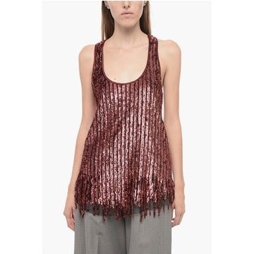 Etro Sequined and Chenille Thank Top with Fringed Hem