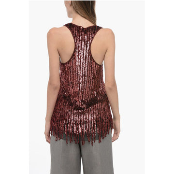 Etro Sequined and Chenille Thank Top with Fringed Hem