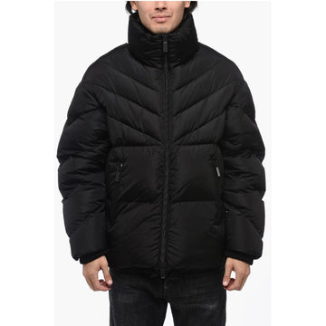 Dsquared² Solid Color Quilted Down Jacket with Contrasting Logo