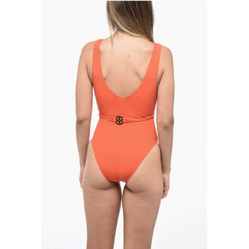 Tory Burch Pudded Cups Swimsuit with Logoed Belt