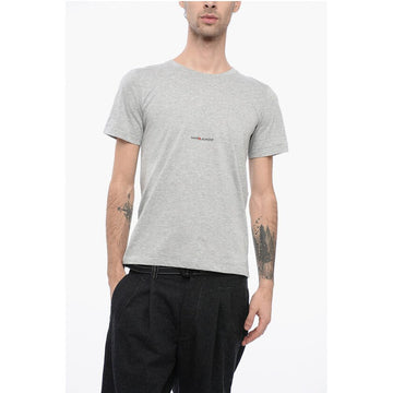 Saint Laurent Solid Color Crew-neck T-Shirt with Printed Logo