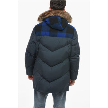 Woolrich Utility Down Jacket with Buffalo Check Details and Detachabl
