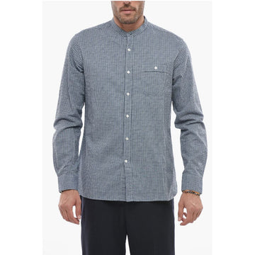 Woolrich Cotton and Linen Mandarin Shirt with Breast Pocket
