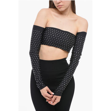 The Andamane Long Sleeved Crop Top With Rhinestones