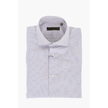 Corneliani SU MISURA Pinstriped Cotton Shirt with Standard Collar