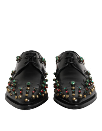 Dolce & Gabbana Black Leather Derby Dress Studded Shoes