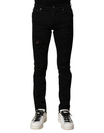 Dolce & Gabbana Black Cotton Logo Plaque Slim Denim Jeans
