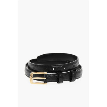 Celine Crocodile Effect Embossed Leather Slim Belt 20mm