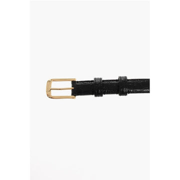 Celine Crocodile Effect Embossed Leather Slim Belt 20mm