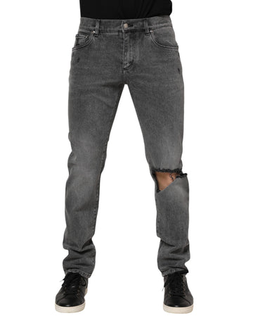 Dolce & Gabbana Gray Cotton Logo Plaque Denim Jeans