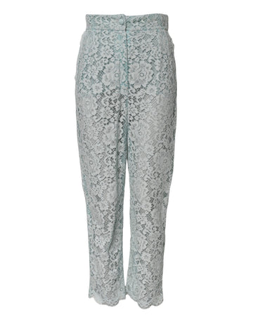 Dolce & Gabbana Mint Green Cotton Floral Lace Trousers Pants