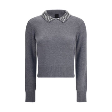 PINKO Rhinestone-decorated collar Sweater