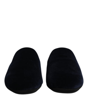 Dolce & Gabbana Dark Blue Viscose Velvet Slides Flat Slipper Shoes