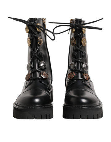 Dolce & Gabbana Black Leather Mid Calf Biker Boots Shoes