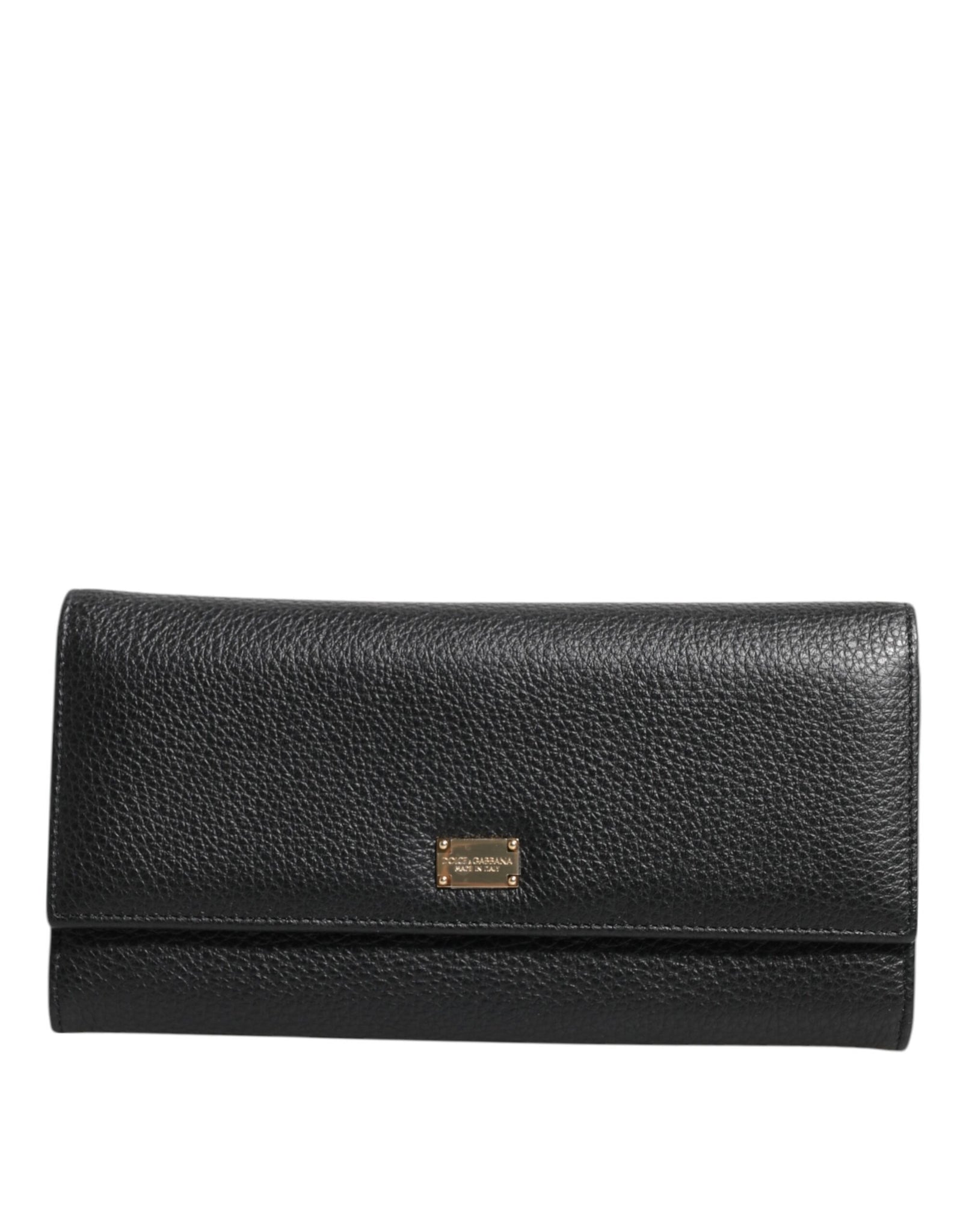 Dolce & Gabbana Black Leather Trifold Logo Plaque Card Holder Wallet