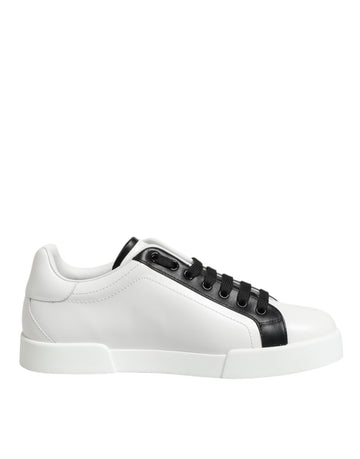 Dolce & Gabbana Black White Leather Portofino Sneaker Shoes