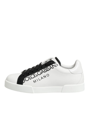 Dolce & Gabbana Black White Leather Portofino Sneaker Shoes