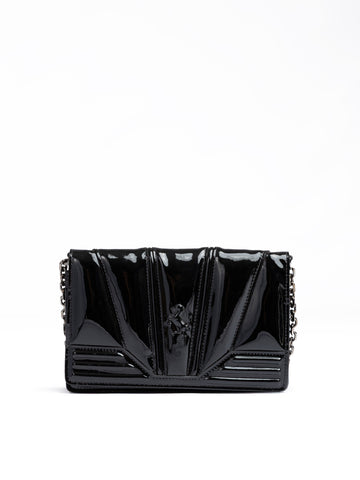 Ferrari Black GT patent leather bag with chain