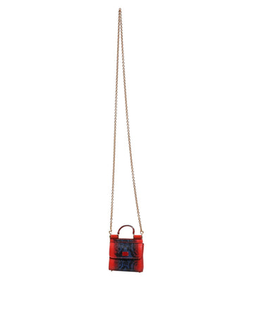 Dolce & Gabbana Red Blue Leather Sicily Crossbody Chain SatchelBorse Bag