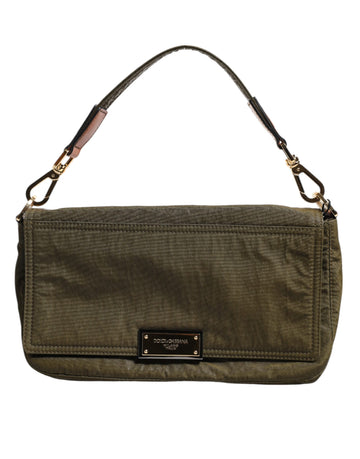 Dolce & Gabbana Dark Green Nylon Logo Plaque Shoulder Strap Borse Bag