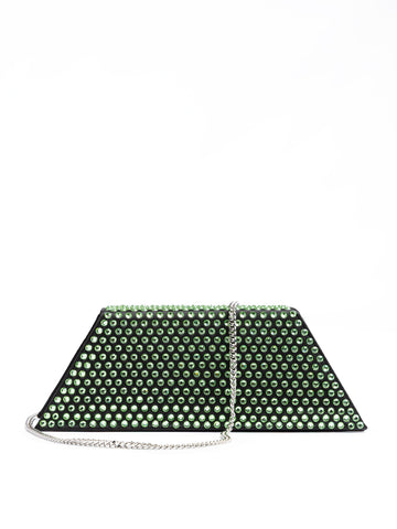 Amina Muaddi Mini Black Satin And Green Crystals Shoulder Bag