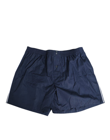 Dolce & Gabbana Navy Blue Cotton Elastic Waistband Button Swimwear